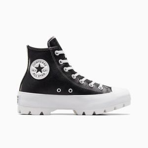 Brand new never worn womens  platform chuck taylors black leather white platform